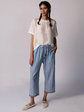 Load image into Gallery viewer, Anjira Pants Blue Cotton Stripe BOTTOMS IKKIVI   
