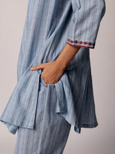 Load image into Gallery viewer, Anjira Pants Blue Cotton Stripe BOTTOMS IKKIVI   
