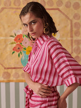 Load image into Gallery viewer, Blush Stripes Draped Shirt Dress DRESSES Khajoor
