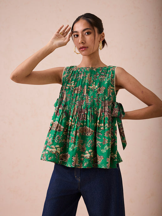 Emerald Pine Pleated Blouse TOPS SUI