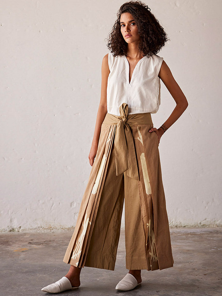 Sun Baked Pants | Womens Brown Wide Leg Pants | Khara Kapas | IKKIVI