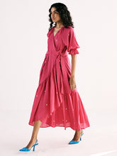 Load image into Gallery viewer, Pink Polka Wrap Dress DRESSES KHARA KAPAS
