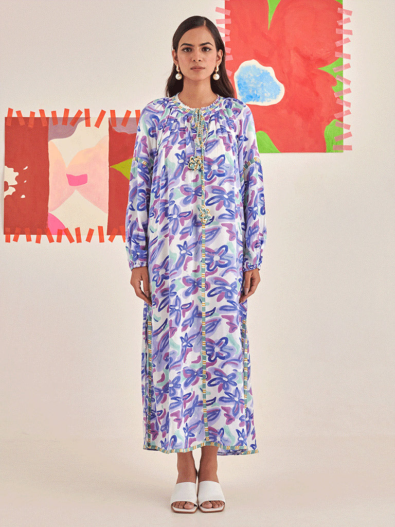 Abstract Gardenia Kaftan Dress DRESSES Khajoor