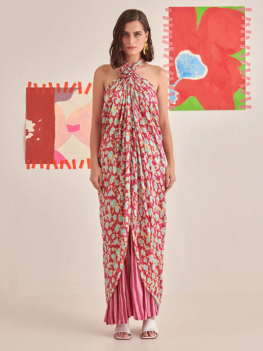 Floral Halter Draped Co-ord Set SETS Khajoor