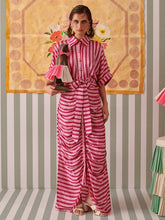 Load image into Gallery viewer, Blush Stripes Draped Shirt Dress DRESSES Khajoor
