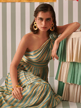 Load image into Gallery viewer, Evergreen Stripes Rose One Shoulder Dress DRESSES Khajoor
