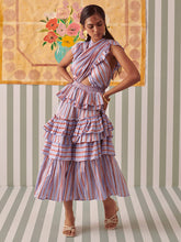 Load image into Gallery viewer, Holiday Blues Criss Cross Striper Dress DRESSES Khajoor
