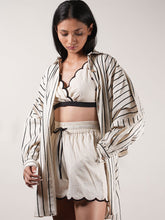 Load image into Gallery viewer, Oatmeal Oversized Striped Shirt TOPS Mati   
