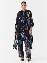 Load image into Gallery viewer, Black Crane Organza Kimono &amp; Pants Co-ord SETS IKKIVI
