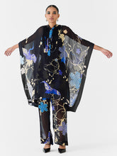 Load image into Gallery viewer, Black Crane Organza Kimono &amp; Pants Co-ord SETS IKKIVI
