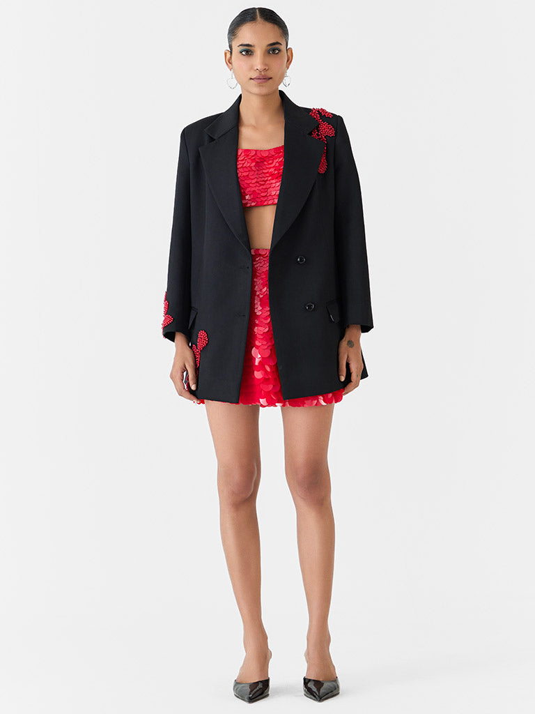 Black Cherry Embroidered Blazer JACKETS IKKIVI