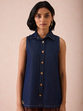 Load image into Gallery viewer, The Mountain Denim Sleeveless Shirt TOPS SUI
