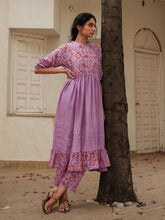 Load image into Gallery viewer, Lavender Floret Gathers Tunic Co-ord Set SETS Khajoor   
